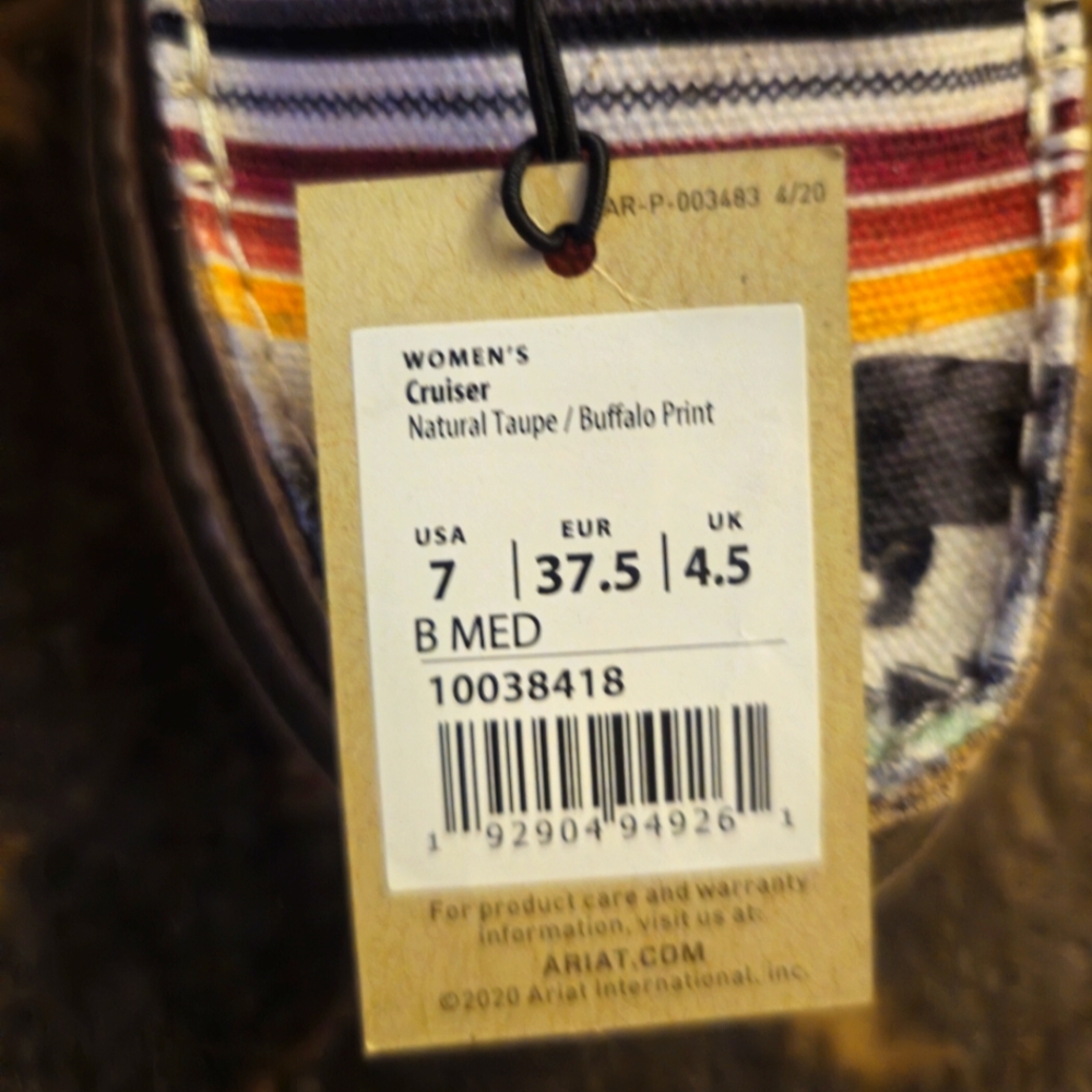 ARIAT Buffalo Print Cruiser Size 7- NWT - Picture 2 of 4